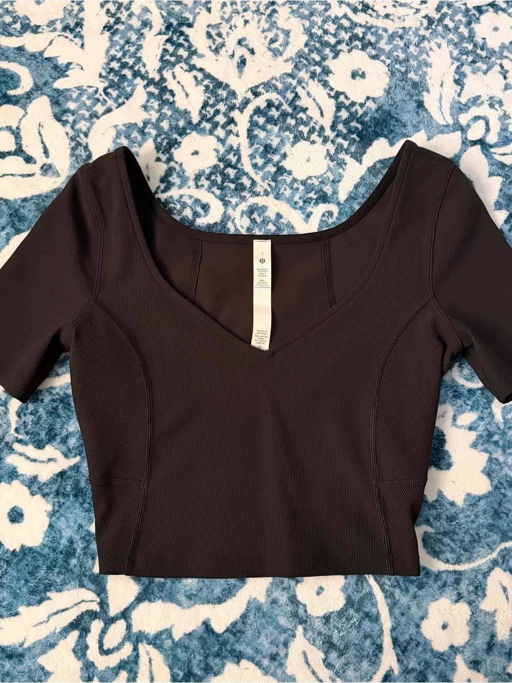 lululemon athletica Black Ribbed V-Neck Crop Top